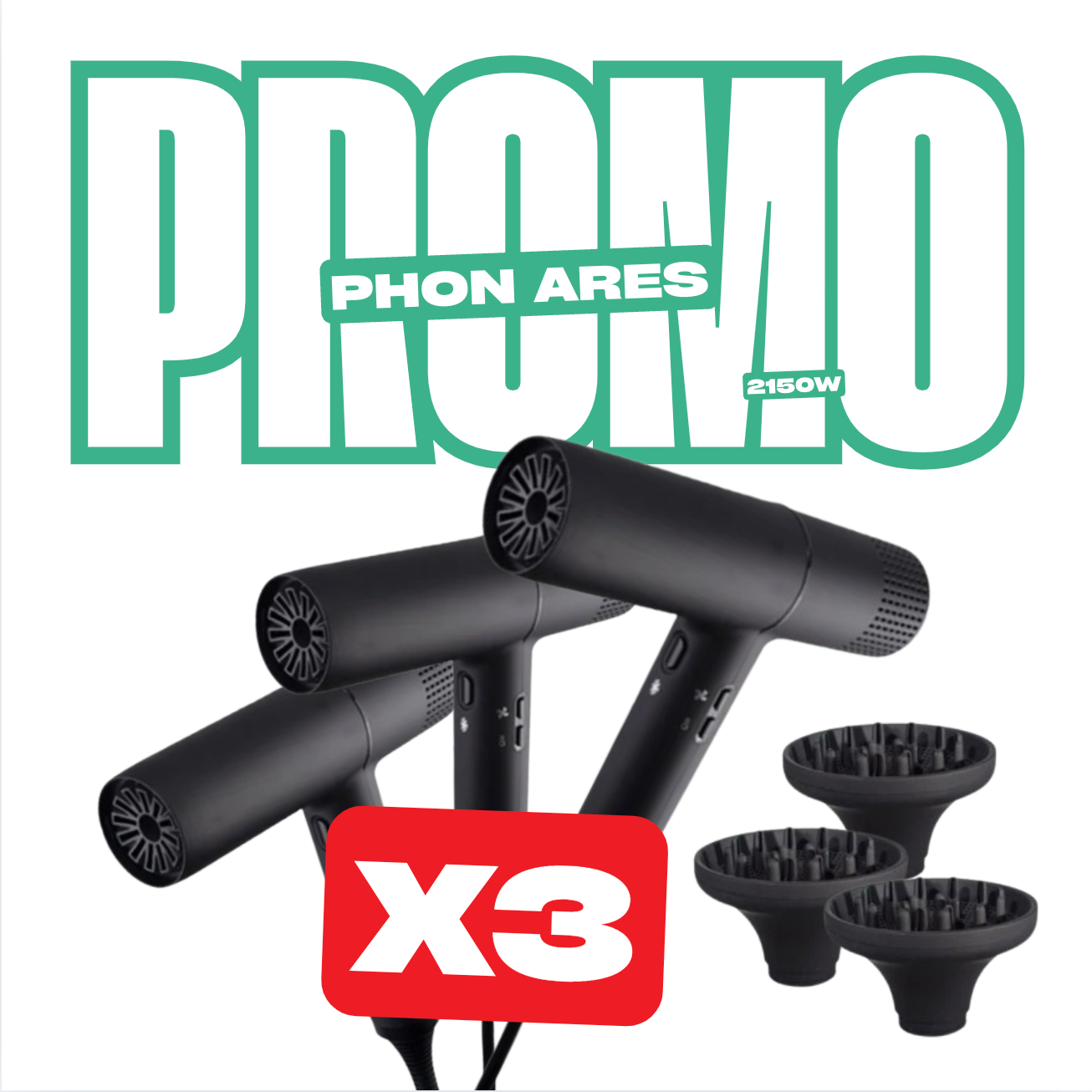 PROMO : 3x Sèche-cheveux Black Star Platinum Ares NOIR
